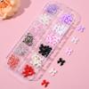 Accesorios para uñas en caja de 12 compartimentos, colores mixtos, cuadros, color sólido, lazo, decoración de uñas, accesorios de resina al por mayor