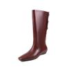 Botas de Montar de Cuero con Botones Convertibles Dual-Wear Otoño/Invierno 2025 Cuña Baja Punta Cuadrada Botas de Cuero Genuino de Media Pantorrilla para Mujer