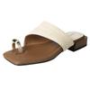 Sandalias Versátiles de Paja Transpirable con Punta Cuadrada, Anillo Metálico en el Dedo del Pie y Tacón Grueso, Estilo Slip-On, Nuevas para Verano 2026, Zapatillas de Exterior