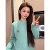 Nuevo Suéter de Punto Grueso Informal de Color Sólido con Bordado de Caballo, Nuevo Estilo Coreano, Cuello Redondo, para Mujer