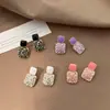 Pendientes Cuadrados Retro de Cristal S925 de Plata de Corea del Sur Dongdaemun Pendientes de Moda Elegantes Versátiles Pendientes de Gama Alta para Mujer