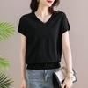 Camiseta de Verano 2026 para Mamá Nueva, Cuello en V, Manga Corta, Top Delgado de Seda Artificial, Blusa Holgada Elegante de Tejido de Seda Helada para Mujer