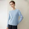 Camada base de malha de cashmere 100% de três fios com gola redonda para mulheres, suéter de manga longa, caimento solto, versátil, quente, com mangas raglã