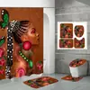 Venda Direta de Fábrica Transfronteiriça Impressão Digital 3D Impermeável Poliéster Nova Mulher Africana Divisória de Banheiro Cortina de Chuveiro Conjunto de Quatro Peças