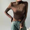 Camiseta básica de cuello medio para mujer, ropa interior de otoño e invierno, nuevo corte ajustado 2026, adelgazante, hombro normal, top exterior de manga larga