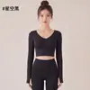 Top de Manga Larga para Mujer sin Espalda para Yoga con Almohadillas en el Pecho y Agujeros para los Pulgares, Top Corto de Fitness, Camiseta Deportiva de Belleza de Espalda para Pilates