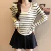Diseño Otoño e Invierno Sentido del Diseño Jersey Plisado Falso Dos Piezas Mangas Cosidas Nuevo Empalme Dulce Suave Cera Superior