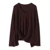 Suéter minimalista de punto fino de lana para otoño e invierno para mujer, cuello en V, cintura con lazo, adelgazante, adecuado como capa base o para cubrir