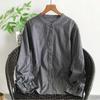 Estilo Casual de Primavera Estilo Coreano Look Emagrecedor Design na Cintura Top Camisa de Algodão de Manga Comprida com Gola Pequena para Mulheres