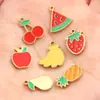 1 Pieza de Oro Real Electrochapado Fruta Acero Inoxidable Gota de Aceite Joyería Accesorios Colgante Cereza Fresa Sandía Pera Mango Colgante