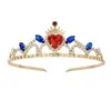 Nuevo Estilo Brillante Colorido Corazón de Melocotón Corazón Rojo Piedra Preciosa Aleación Pedrería Corona Tocado de Novia Boda Fiesta de Princesa Infantil