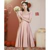 Vestido de Noite Rosa para Mulheres 2026 Novo Estilo Banquete Petite Estilo Francês Roupa Casual Vestido para Noiva Noivado Casamento Brinde
