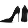 Saltos Agulha Super Altos Apontados em Camurça Femininos Salto Agulha Boca Rasa Sexy Nova Moda Primavera e Outono 2025 Sola Preta Sexy Sapatos de Salto