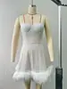 Vestido de Novia Otoño Nuevo Venta al por Mayor Transfronteriza Vestido Estilo Europeo y Americano Vestido de Fiesta Sin Tirantes de Plumas Sintéticas