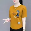 Comercio Exterior Transfronterizo Ropa para Madres, Camisetas de Manga Corta para Mujeres de Mediana Edad y Mayores, Ropa Holgada de Talla Grande para Mujeres, Camisetas Estampadas de Cuello Redondo, Tops