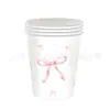 Nuevo Juego de Decoración de Fiesta de Cumpleaños Infantil con Tema de Lazo Rosa Transfronterizo, Platos de Papel, Servilletas, Utensilios de Mesa