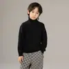 Nuevo suéter de punto para niños de otoño e invierno con cuello, engrosado 100% lana, color liso, para niños y niñas