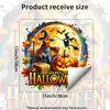 Pegatinas Estáticas de Vidrio de Halloween Caricaturescas: Olla Mágica, Caramelo, Luna Llena, Espantapájaros, Set de Bruja para Decoración de Sala y Balcón