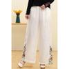 Pantalones Chinos de Algodón y Lino Estilo Étnico Chinoiserie Cintura Elástica Nuevo Estilo Primavera Verano 2025 Pantalones Rectos con Piernas y Bordado Lateral