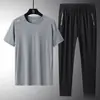 Traje de Verano 2023 de Seda de Hielo de Manga Corta para Hombre Pantalones de Seda de Hielo Camiseta de Seda de Hielo Pantalones de Pierna Recta de Seda de Hielo