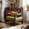 Silla de Perlas Vintage Estilo Francés Diseñador Sofá Individual de Gama Alta Silla Sala de Estar Estilo Americano Madera Maciza Tela Ocio Silla Tigre