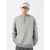Suéter Bordado Tendência Outono e Inverno Marca Henry Gola Polo para Homens e Casais, Tricô Elegante Cor Sólida Estilo Despojado, Top Cool