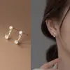 Brincos de Tarraxa de Cogumelo Prateado Fresco Estilo Coreano com Strass Brincos Simples para Mulheres Elegante Uso Dupla Face Design de Nicho Brinco