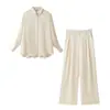 ¡Orden de exportación! Moda femenina europea y americana transfronteriza 2026 nuevo conjunto elegante de satén para el trabajo, camisa y pantalones largos de manga larga