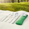 Juego de Cubiertos de Acero Inoxidable de Cuatro Piezas con Bolsa de Almacenamiento, Juego de Cantimplora Portátil para Viaje, Palillos, Cuchara, Cubiertos para el Hogar