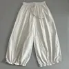 Pantalones Casuales con Adorno de Encaje y Cintura Elástica, Estilo Holgado de Pierna Ancha para Mujeres Petites, Pantalones Jogger Cortos que Estilizan la Figura y Ocultan Imperfecciones