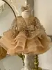 Vestido Infantil Lantejoulas 2025 Novo Manga Longa Saia Tutu para Meninas Roupas de Performance para Piano e Passarela Atacado Transfronteiriço