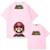 Camiseta de Manga Corta de Algodón Puro Estilo Juego Clásico Super Mario para Hombres y Mujeres Verano Tendencia Marca Holgada Hombros Descubiertos Mangas Medias