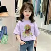 Nova Camiseta de Verão 2026 com Manga Curta para Meninas, Estilo Casual Infantil, Algodão Puro, Estampa de Desenho Animado, Camisa Respirável para Meninas de Tamanho Pequeno e Médio