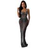 C6613 Transfronterizo Aliexpress Amazon Moda Europea y Americana para Mujer Color Puro Malla Diamante de Imitación Tirantes Falda Larga Vestido