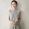 ¡Diseño elegante! Chaleco de punto de cachemira para mujer con hilo de puntos de colores y ribete de flecos, nuevo modelo de otoño 2025, top sencillo de cuello redondo