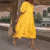 Vestido Casual Feminino Amazon de Comprimento Médio, Manga Longa, Xadrez, com Babados, Soltinho e para Festa, Comprimento até o Meio da Panturrilha