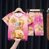 Nuevos pijamas de verano para niños y niñas, pantalones cortos de manga corta, ropa con aire acondicionado, conjunto de dos piezas, ropa de hogar para niños y niñas, moda