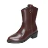 Botas de Cano Médio Estilo Coreano Meilade Outono/Inverno 2026 para Mulheres Salto Bloco Bico Redondo Botas de Moda Versáteis Botas Curtas Casuais Femininas