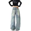 Jeans de Mujer 2026 Otoño Lavado Suelto Americano Bolsillo Bordado Cimitarra Cintura Alta Pierna Recta Pierna Ancha Pantalones Largos