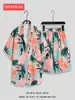 Camisa de Flores Hawaianas Traje de Playa Verano Delgado Sanya Viaje Pareja Hombre y Mujer Talla Grande Pantalones Casuales Sueltos