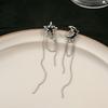 Pendientes asimétricos con borlas largas y clip para la oreja, con forma de estrella y luna, dulces y geniales, con clip para la oreja para mujer