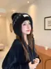 Sombrero de felpa para mujer de cabeza grande, sin grosor, forrado de polar, cálido para otoño e invierno, gorro de punto protector para las orejas, sombrero de lana, dulce y lindo