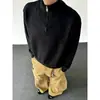 Suéter Masculino com Gola Alta e Zíper 2026 Outono/Inverno Design Inovador Listras Jacquard Solto Estilo Retro Old Money Tricô Tendência
