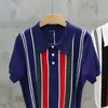 Camisa Polo Tricotada de Manga Curta Listrada Transfronteiriça para Homem, Camiseta Tendência de Verão Color Block, Nova Peça Casual de Meia Manga 2026