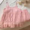 Pijama de mujer estilo ins coreano con copas en el pecho, camisola y shorts, dulce, sexy, casual, conjunto de ropa para casa con camiseta sin mangas holgada