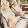 Almohada de reposacabezas y soporte lumbar de coche de dibujos animados, cojín lumbar de felpa para asiento de coche, universal para todas las estaciones, soporte lumbar creativo para coche