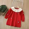 Vestido Suéter para Meninas 2025 Outono e Inverno Novo Estilo Vermelho Vestido de Ano Novo Doce e Estiloso Vestido Pulôver para Bebês