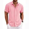 2026 Transfronteiriço Amazon Y2 Verão Mais Vendido Camisa Solta Cor Sólida Manga Curta Camisa de Linho de Bambu Cardigan para Homens