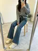 Pantalones Acampanados Adelgazantes de Supermodelo [2 Largos] Pantalones Vaqueros Vintage de Tiro Alto Elásticos en Cuatro Direcciones para Mujer, Jeans Acampanados de Corte Ajustado