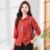 Camisa casual fina de manga larga para mamá, ropa de primavera y otoño para mujeres de mediana edad, camisa de algodón puro, top elegante con solapa para mujeres de mediana edad y mayores